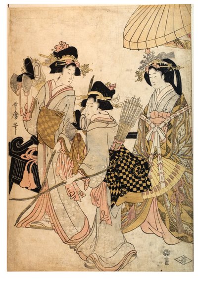 Três mulheres como arqueiros de Kitagawa Utamaro