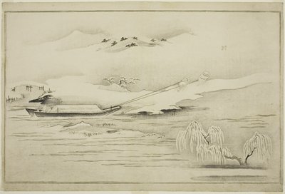 Rebocando uma Barcaça na Neve, do álbum The Silver World, 1790 de Kitagawa Utamaro
