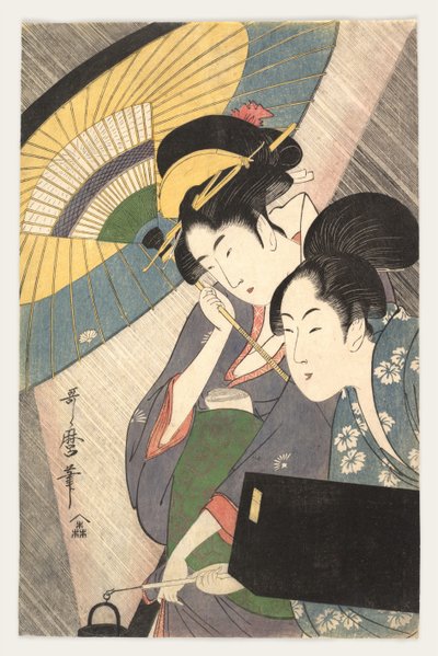 Duas mulheres sob um guarda-chuva, década de 1790 de Kitagawa Utamaro