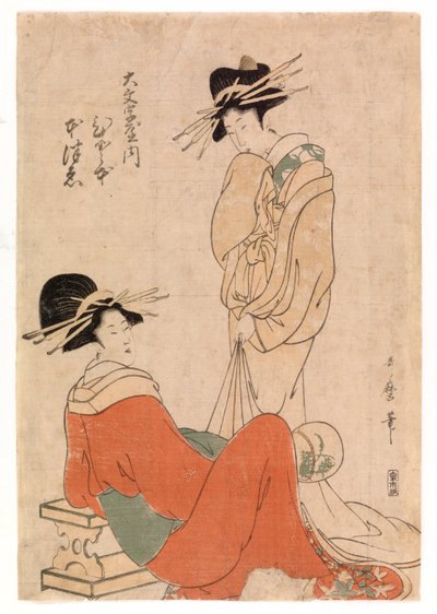 Duas cortesãs, c.1800-10 (xilogravura a cores) de Kitagawa Utamaro