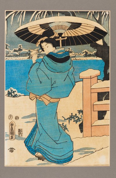 Ukiyo-e print - Uma mulher segurando um pente, século 19 de Kitagawa Utamaro