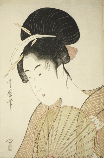 Mulher segurando um leque redondo, c.1797 de Kitagawa Utamaro