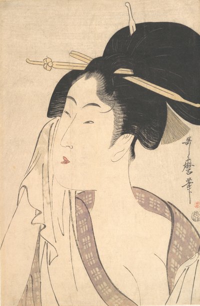 Mulher relaxando depois do banho, 1790s. de Kitagawa Utamaro