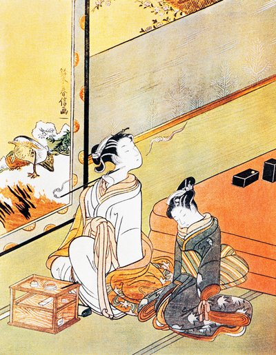 Mulher fumando cachimbo, ukiyo-e impressão artística, escola Tosa, xilogravura, civilização japonesa, período Edo de Kitagawa Utamaro