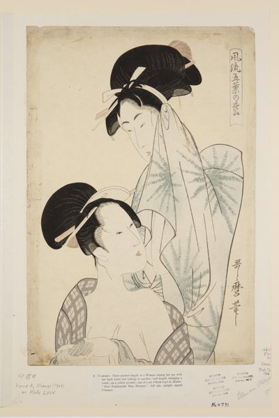 Mulheres depois do banho (impressão a cores em bloco de madeira) de Kitagawa Utamaro