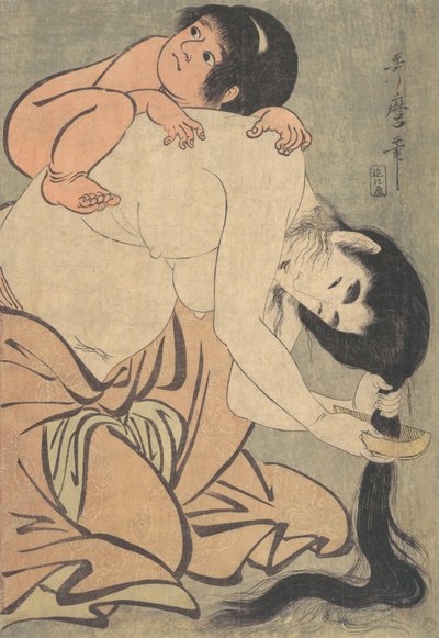 Yamauba penteando o cabelo e Kintoki, ca. 1801. de Kitagawa Utamaro
