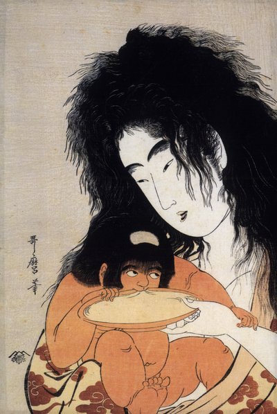 Yamauba e o seu filho Kintaro, selo japonês, c.1804-05 (gravura) de Kitagawa Utamaro