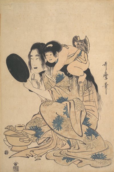 Yamauba blackening Her teeth e Kintoki, ca. 1795. de Kitagawa Utamaro
