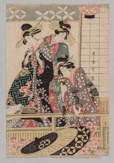 Mulheres Yoshiwara olhando para a rua na primavera de Kitagawa Utamaro