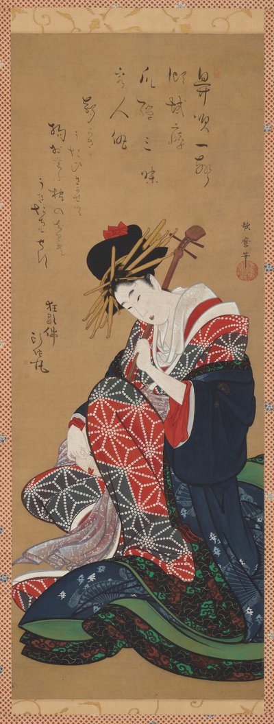 Shamisen Player, período Edo, final do século 18 - início do século 19. de Kitagawa Utamaro II