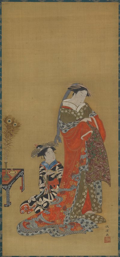 Uma cortesã e acompanhante, no final do século XVIII - início do século XIX. de Kitao Masanobu