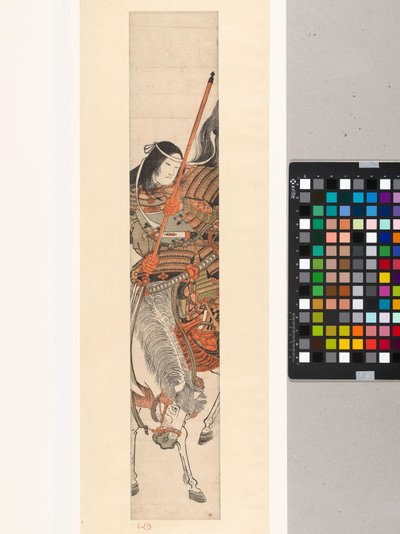 Guerreira fêmea Tomoe Gozen de armadura com espada a cavalo de Kitao Shigemasa (attributed to)