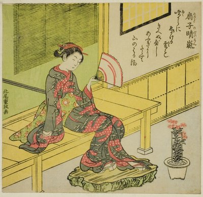 Limpando a Brisa de um Leque (Ogi no seiran) de Kitao Shigemasa