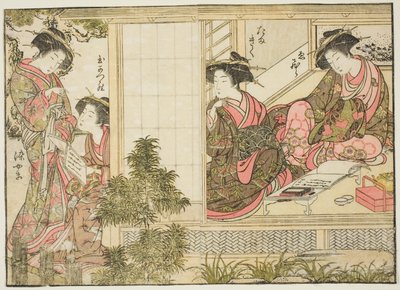 Cortesãs de Oebuji, do livro "Espelho de Belas Mulheres dos Bairros do Prazer (Seiro bijin awase sugata kagami)", vol. 2 de Kitao Shigemasa