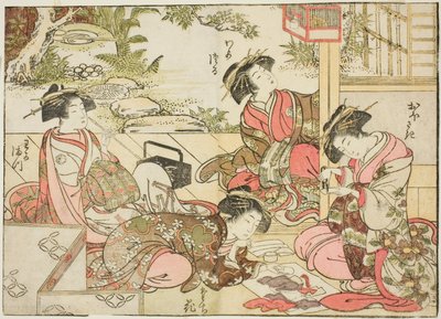 Cortesãs de Otawaraya, do livro "Espelho de Belas Mulheres dos Bairros do Prazer (Seiro bijin awase sugata kagami)", vol. 2 de Kitao Shigemasa