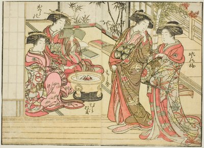 Cortesãs de Otawaraya, do livro "Espelho de Belas Mulheres dos Bairros do Prazer (Seiro bijin awase sugata kagami)", vol. 2 de Kitao Shigemasa