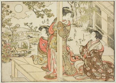 Cortesãs de Yotsumaya, do livro "Espelho de Belas Mulheres dos Bairros do Prazer (Seiro bijin awase sugata kagami)", vol. 2 de Kitao Shigemasa