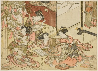 Cortesãs do Shin Kanaya, da série "Espelho de Belas Mulheres dos Bairros do Prazer (Seiro bijin awase sugata kagami)", vol. 2 de Kitao Shigemasa