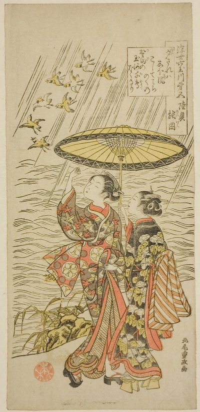 Nº 5: Rio Noda na Província de Mutsu, da série "Seis Rios de Jóias do Mundo Flutuante (Ukiyo Mu Tamagawa)" de Kitao Shigemasa