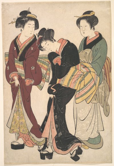 Duas gueixas e uma criada de Kitao Shigemasa