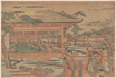 Ushiwaka, o jovem Yoshitsune, faz uma serenata a Jorurihime de Kitao Shigemasa