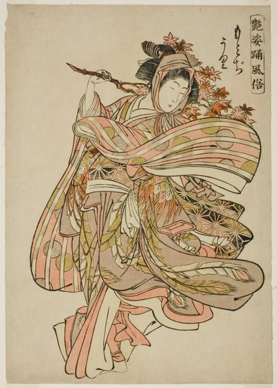 Vendo Maple Leaves (Momijigari), da série "Dance Customs of Captivating Figures (Adesugata odori fuzoku)" de Kitao Shigemasa