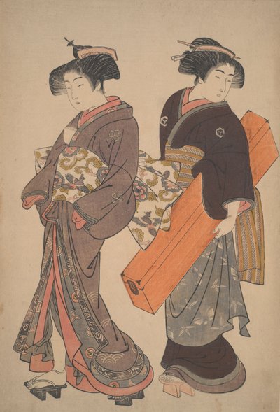 Mulher com sua empregada a caminho de um noivado de Kitao Shigemasa