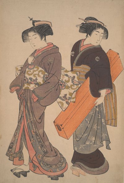 Mulher com a sua criada a caminho de um encontro de Kitao Shigemasa