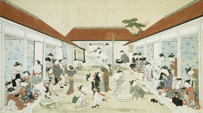 Casa de banhos e lavandaria para mulheres de Kitao Shigemasa