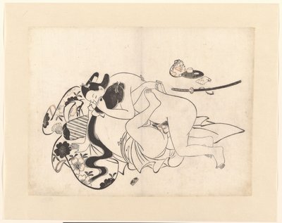 Casal fazendo amor em envolvimento íntimo de Kiyonobu (I) , Torii