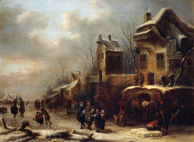 Pista de patinação no rio, 1665 de Klaes Molenaer