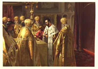 A Cerimónia de Coroação de Nicolau II. A Eucaristia par Lebedev, Klavdi Vasilyevich (1852-1916) de Klavdiy Vasilievich Lebedev