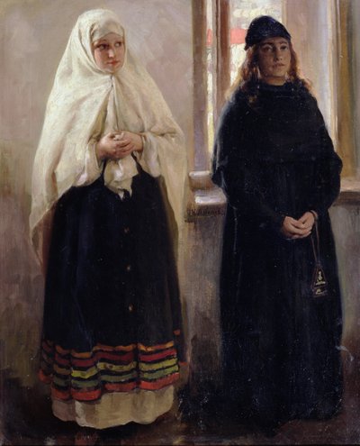 Dois mundos (óleo sobre tela) de Klavdiy Vasilievich Lebedev