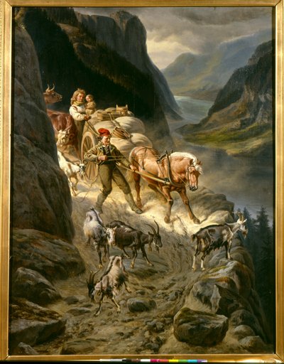 Descendo da montanha (óleo sobre tela) de Knud Bergslien