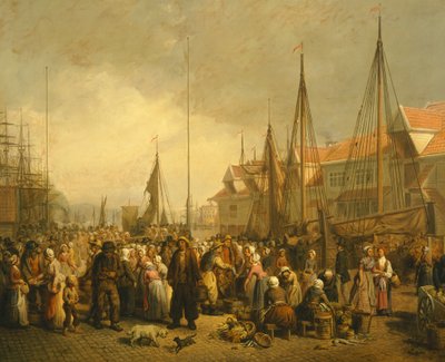 Mercado de peixe em Bergen por Knud Bergslien, Noruega Século XIX de Knud Bergslien