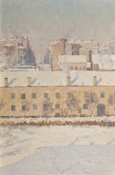 Uma cena de inverno. Motivo do sul de Estocolmo, 1886 (óleo sobre papel) de Knut Axel Lindman