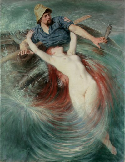 Um pescador engolido por uma sereia (óleo sobre tela) de Knut Ekwall