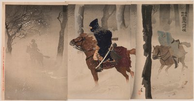 Escoteiros perto de Nuizhuang numa Noite de Neve de Kobayashi Kiyochika