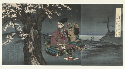 Taira no Tadanori sob uma cerejeira de Kobayashi Kiyochika