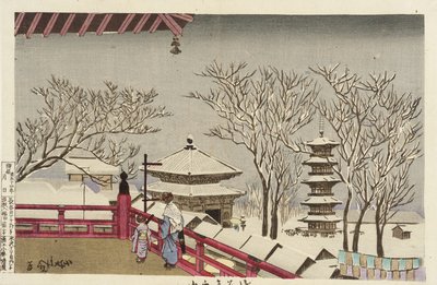 O templo Sensōji na neve de Kobayashi Kiyochika