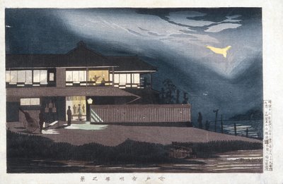 Vista das casas de entretenimento em Imado ao amanhecer de Kobayashi Kiyochika