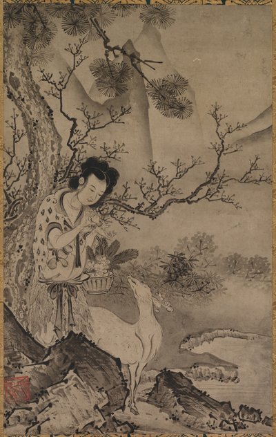 Figura feminina taoísta na paisagem, início de 1500. de Koboku