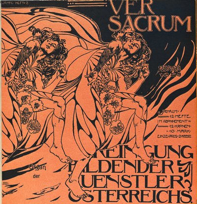 Capa da edição de fevereiro de 1898 de Ver Sacrum, a revista do movimento Art Nouveau Sezession ... de Koloman Moser