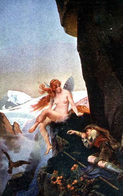 Fada nos Alpes suíços, c. 1910 (ilustração) de Konrad Dielitz