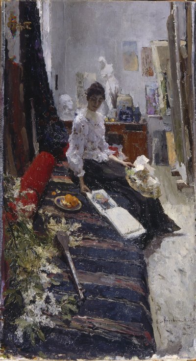 No estúdio de pintores de Konstantin Alekseevich Korovin