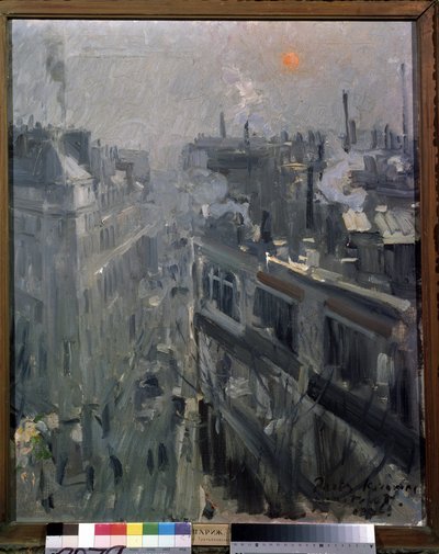 Paris (França) (Paris). Vista das fachadas do boulevard Montmartre, uma manhã de outono. Pintura de Konstantin Alexeyevich Korovin (Constantin Korovin) (1861-1939), óleo sobre tela de Konstantin Alekseevich Korovin