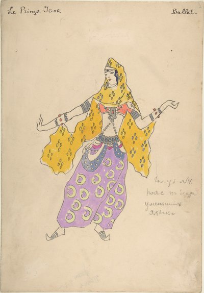 Garota Polovtsiana. Figurino da ópera Prince Igor de A. Borodin, 1909 de Konstantin Alekseevich Korovin