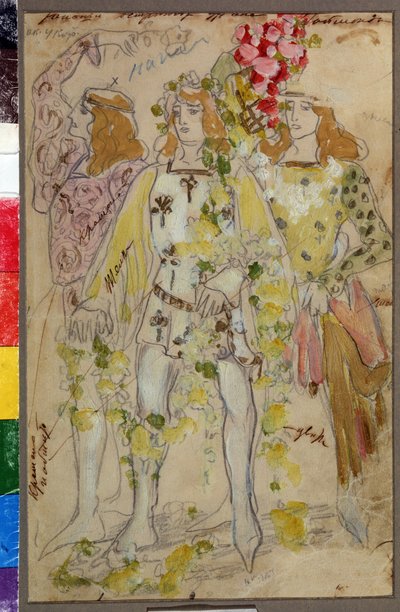 Projet de costume pour le ballet Raymonda de Alexandre (Alexander) Glazunov (Glazounov ou Glazunoff ou Glazunow) (1865-1936) (Costume Design for the ballet Raimonda by A. Glazunov). Fantasias masculinas. Oeuvre de Konstantin Alexeyevich Korovin (Constantin de Konstantin Alekseevich Korovin