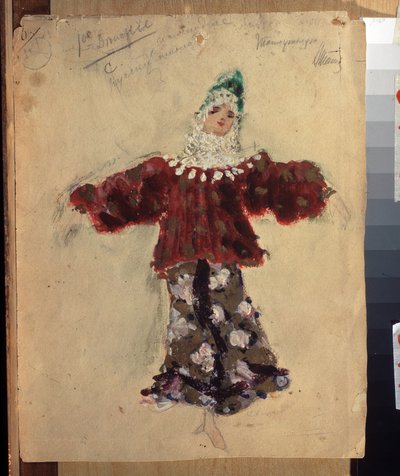 Figurinos para o balé o Cavalo Corcunda Pequeno de Cesare Pugni (1802-1870) (Figureira para o balé o Cavalo Corcunda Pequeno de C.Pugni). Obra de Konstantin Alexeyevich Korovin (Constantin Korovin) (1861-1939), aquarela sobre papel de Konstantin Alekseevich Korovin