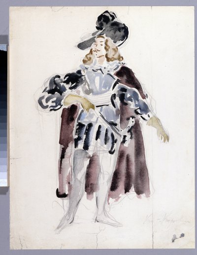 Projet de costume para a ópera "Le convive de pierre" de Alexandre Dargomyjski (1813-1869) (Desenho de figurino para a ópera O Convidado de Pedra de A. Dargomyzhsky). Oeuvre de Konstantin Alexeyevich Korovin (Constantin Korovine) (1861-1939), aquarelle sur de Konstantin Alekseevich Korovin